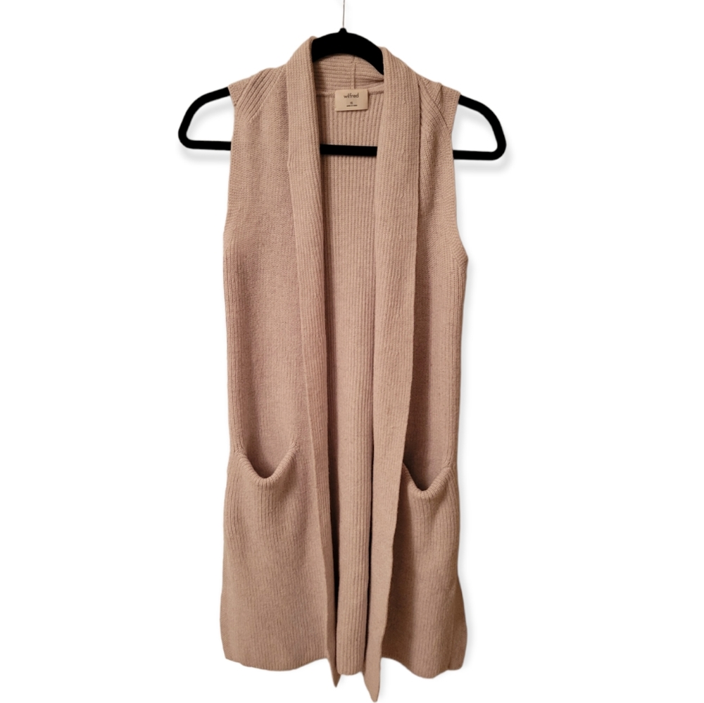 Wilfred Wool Long Sleeveless Beige Cardigan with Pockets SZ XS